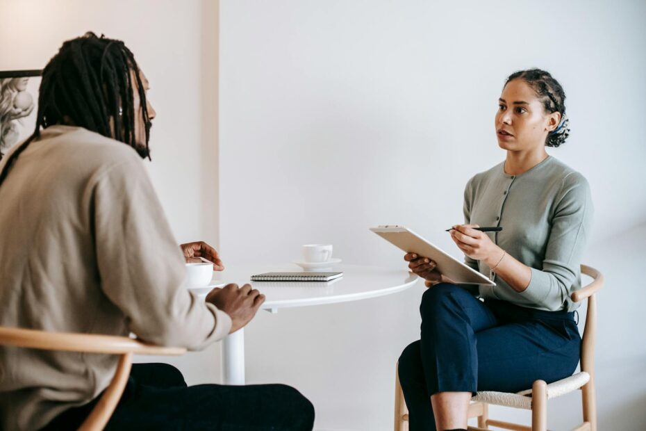 A man and a woman meeting face to face